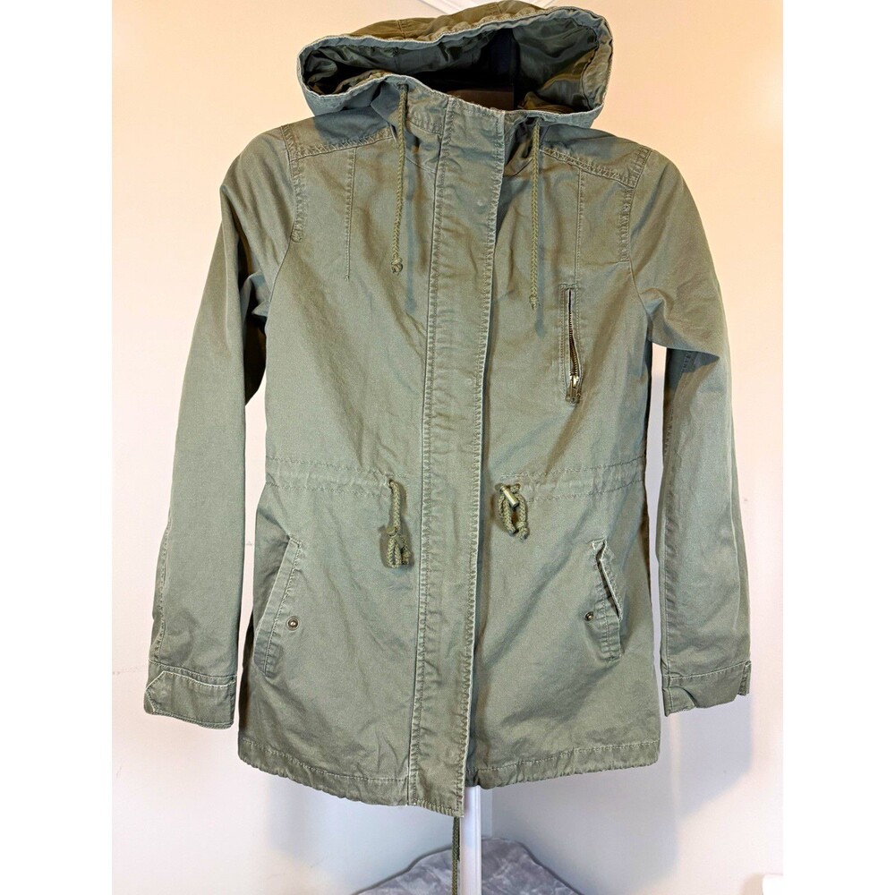 Ambiance Women’s Green Mid-Length Full-Zip Hooded Parka Drawstring Waist M